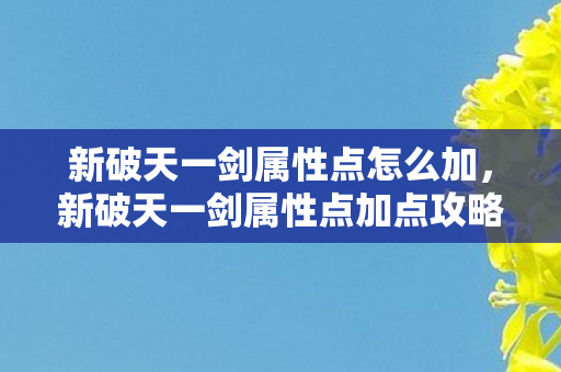 新破天一剑属性点怎么加,新破天一剑属性点加点攻略 新破天一剑属性点怎么加,新破天一剑属性点加点攻略
