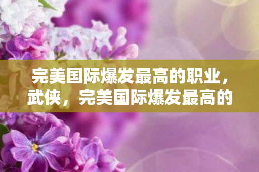 完美国际爆发最高的职业，武侠，完美国际爆发最高的职业，武侠