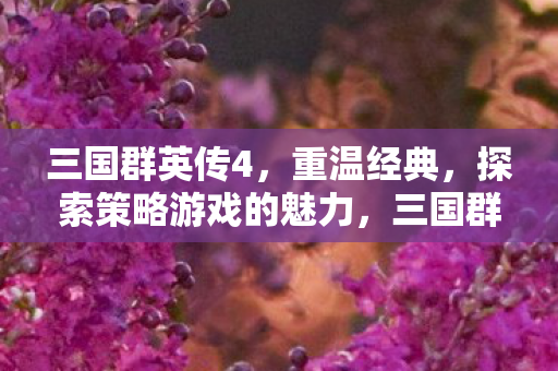 三国群英传4,重温经典,探索策略游戏的魅力,三国群英传4,重温经典,探索策略游戏魅力 三国群英传4,重温经典,探索策略游戏的魅力,三国群英传4,重温经典,探索策略游戏魅力