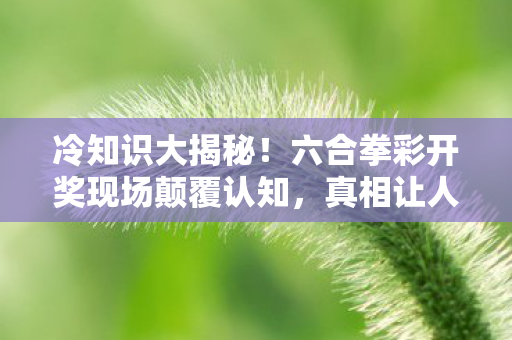 冷知识大揭秘！六合拳彩开奖现场颠覆认知，真相让人目瞪口呆！