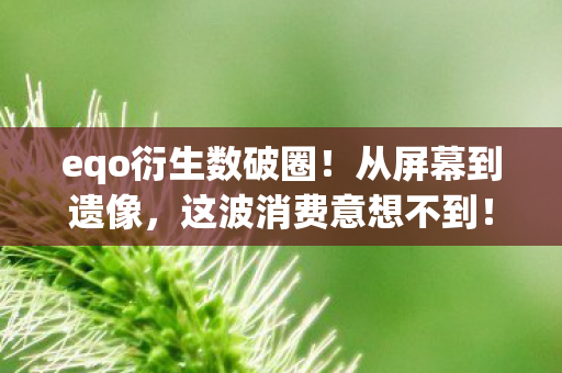 eqo衍生数破圈！从屏幕到遗像，这波消费意想不到！