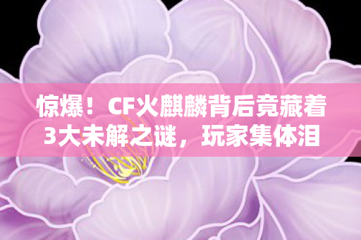 惊爆!CF火麒麟背后竟藏着3大未解之谜,玩家集体泪目! 惊爆!CF火麒麟背后竟藏着3大未解之谜,玩家集体泪目!