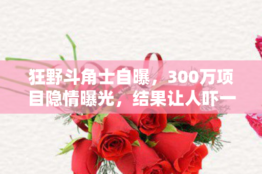 狂野斗角士自曝,300万项目隐情曝光,结果让人吓一跳! 狂野斗角士自曝,300万项目隐情曝光,结果让人吓一跳!