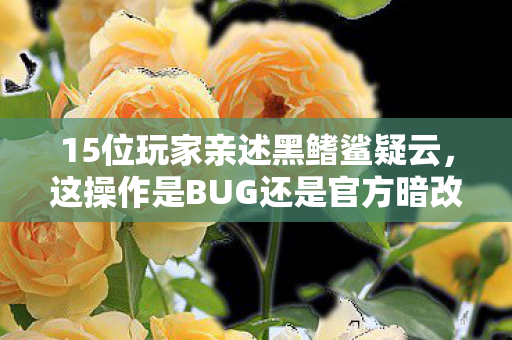 15位玩家亲述黑鳍鲨疑云,这操作是BUG还是官方暗改?我当场绷不住了! 15位玩家亲述黑鳍鲨疑云,这操作是BUG还是官方暗改?我当场绷不住了!