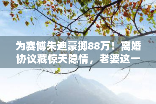 为赛博朱迪豪掷88万！离婚协议藏惊天隐情，老婆这一招吓我一跳！