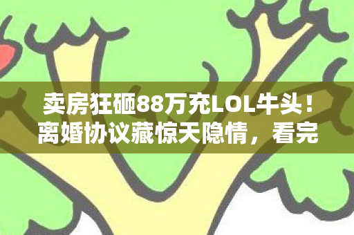 卖房狂砸88万充LOL牛头！离婚协议藏惊天隐情，看完吓出一身冷汗！