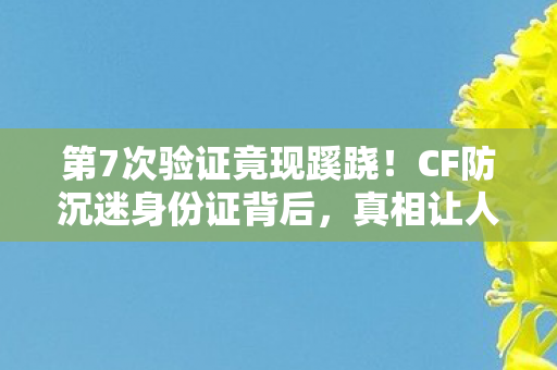 第7次验证竟现蹊跷！CF防沉迷身份证背后，真相让人后背发凉
