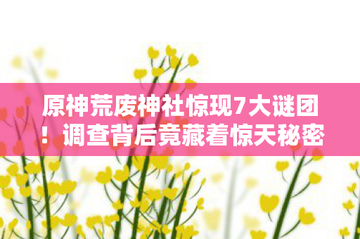 原神荒废神社惊现7大谜团!调查背后竟藏着惊天秘密? 原神荒废神社惊现7大谜团!调查背后竟藏着惊天秘密?