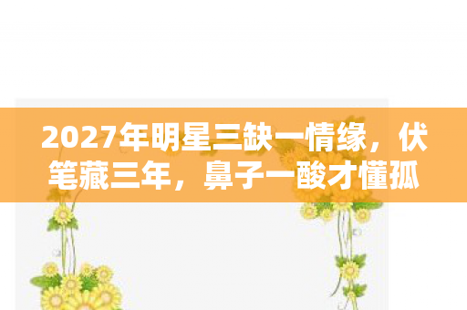 2027年明星三缺一情缘,伏笔藏三年,鼻子一酸才懂孤独的重量 2027年明星三缺一情缘,伏笔藏三年,鼻子一酸才懂孤独的重量