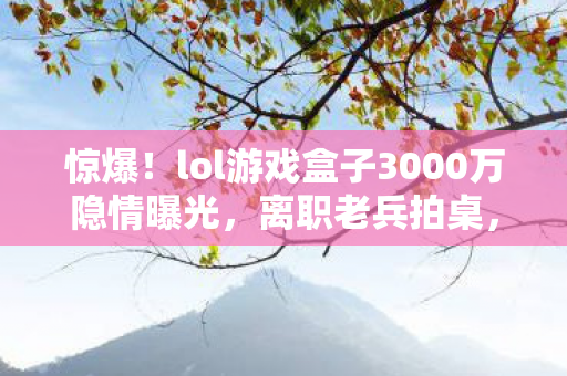 惊爆!lol游戏盒子3000万隐情曝光,离职老兵拍桌,这操作真让人吓一跳! 惊爆!lol游戏盒子3000万隐情曝光,离职老兵拍桌,这操作真让人吓一跳!