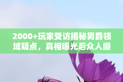 2000+玩家受访揭秘男爵领域疑点,真相曝光后众人绷不住了! 2000+玩家受访揭秘男爵领域疑点,真相曝光后众人绷不住了!