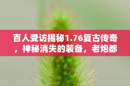 百人受访揭秘1.76复古传奇，神秘消失的装备，老炮都绷不住了！
