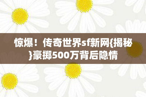 惊爆!传奇世界sf新网{揭秘}豪掷500万背后隐情 惊爆!传奇世界sf新网{揭秘}豪掷500万背后隐情