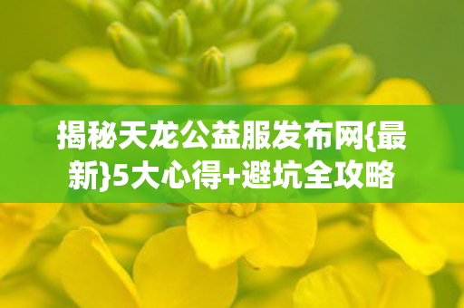 揭秘天龙公益服发布网{最新}5大心得+避坑全攻略