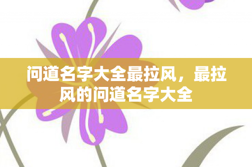 问道名字大全最拉风，最拉风的问道名字大全