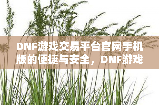 DNF游戏交易平台官网手机版的便捷与安全，DNF游戏交易，手机官网版，便捷又安全