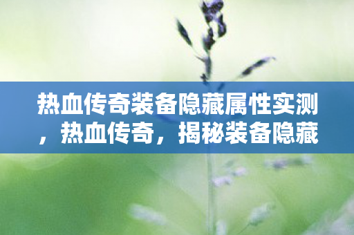 热血传奇装备隐藏属性实测图片