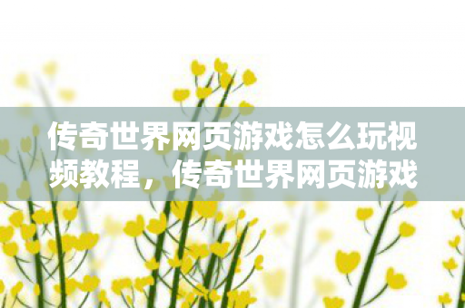 传奇世界网页游戏怎么玩视频教程图片
